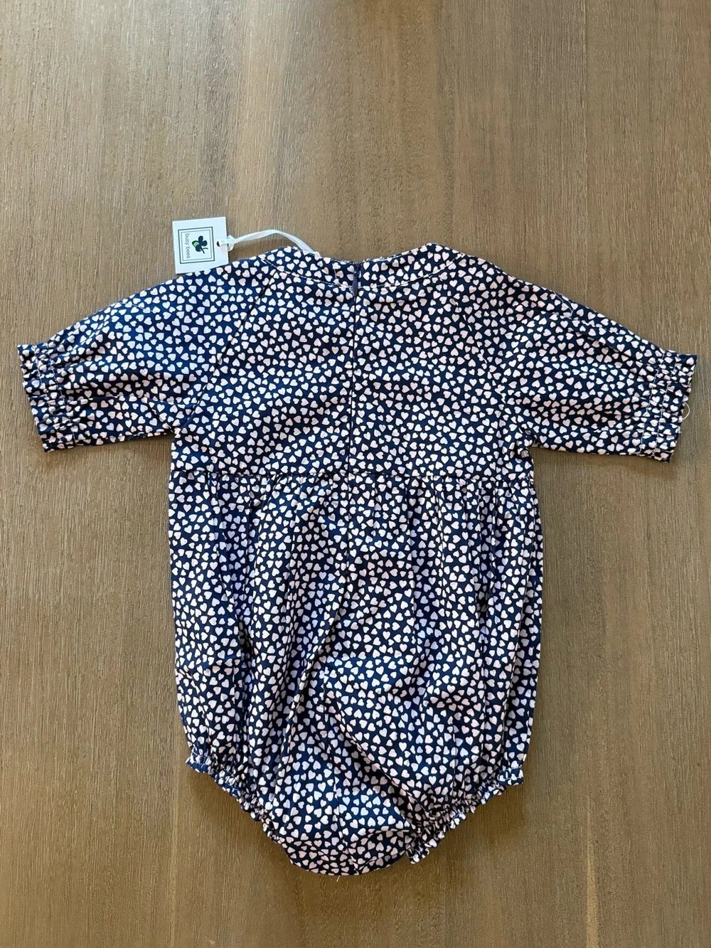 NWT busy bees Baby Girl Navy & Pink Heart Cotton Bubble Romper 6 Months